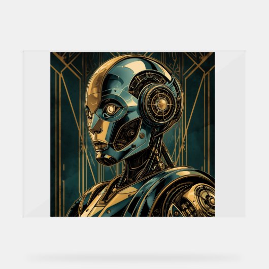 Futuristic Android Art Print | Retro Art Deco Cybe アクリルサイン (正面)
