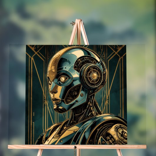 Futuristic Android Art Print | Retro Art Deco Cybe アクリルサイン (ニュートラル)