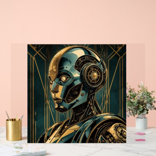 Futuristic Android Art Print | Retro Art Deco Cybe アクリルサイン (ウェディング)