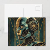 Futuristic Android Art Print Retro Art Deco Cyber ポストカード (正面/裏面)