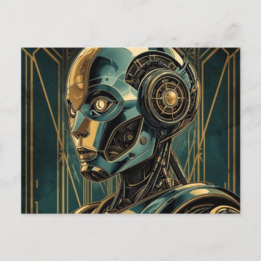 Futuristic Android Art Print Retro Art Deco Cyber ポストカード (正面)