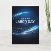 Futuristic Blue Happy Labor Day カード (正面)