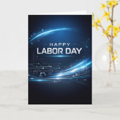 Futuristic Blue Happy Labor Day カード (黄色い花)