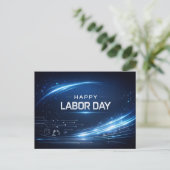 Futuristic Blue Happy Labor Day シーズンポストカード (スタンド正面)