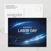 Futuristic Blue Happy Labor Day シーズンポストカード (正面/裏面)