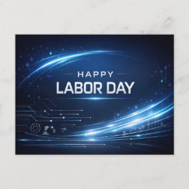 Futuristic Blue Happy Labor Day シーズンポストカード
