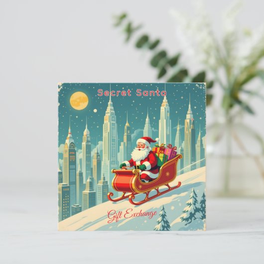 Futuristic City Santa Sleigh Gift Exchange Square 招待状 (スタンド正面)