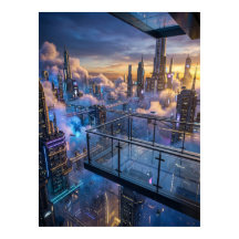 Futuristic City Sunset Wall Art