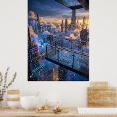 Futuristic City Sunset Wall Art ポスター (キッチン)