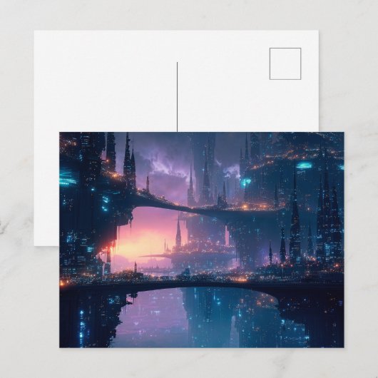 Futuristic Cityscape at Dusk ポストカード (正面/裏面)