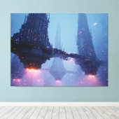 Futuristic Cityscape with Hovering Structures キャンバスプリント (インサイチュ (ウッドフロア))