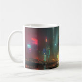 Futuristic Cityscape with Neon Reflections コーヒーマグカップ (左)