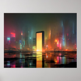 Futuristic Cityscape with Neon Reflections ポスター