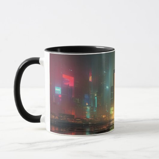 Futuristic Cityscape with Neon Reflections マグカップ (左)