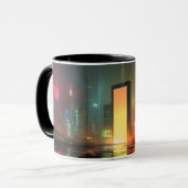 Futuristic Cityscape with Neon Reflections マグカップ (正面左)