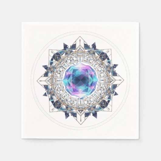 Futuristic Crystal Mandala – Geometric Tech Art スタンダードカクテルナプキン (正面)
