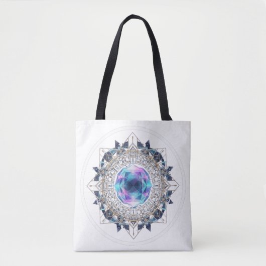 Futuristic Crystal Mandala – Geometric Tech Art トートバッグ (正面)