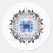 Futuristic Crystal Mandala – Geometric Tech Art ラウンドシール (正面)