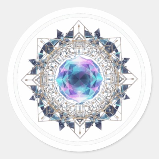 Futuristic Crystal Mandala – Geometric Tech Art ラウンドシール (正面)