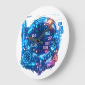 Futuristic Cyber HUD Wall Clock – Digital Interfac ラージ壁時計 (傾斜)