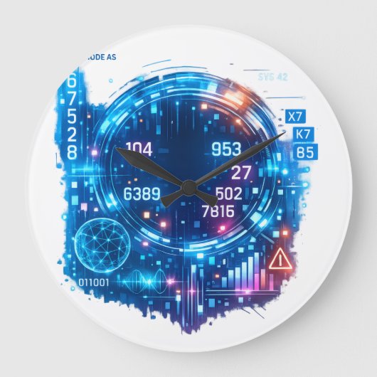 Futuristic Cyber HUD Wall Clock – Digital Interfac ラージ壁時計 (正面)
