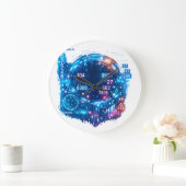 Futuristic Cyber HUD Wall Clock – Digital Interfac ラージ壁時計 (ホーム)