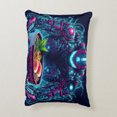 Futuristic Cyberpunk Robot Neon Food Ramen アクセントクッション (裏面(縦))