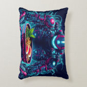 Futuristic Cyberpunk Robot Neon Food Ramen アクセントクッション (正面(垂直))
