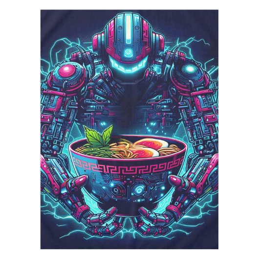 Futuristic Cyberpunk Robot Neon Food Ramen テーブルクロス (正面)
