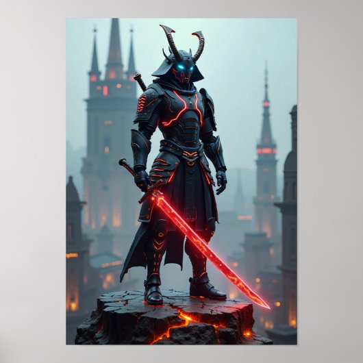 Futuristic Cyberpunk Samurai Warrior - Sci-Fi Mech ポスター (正面)