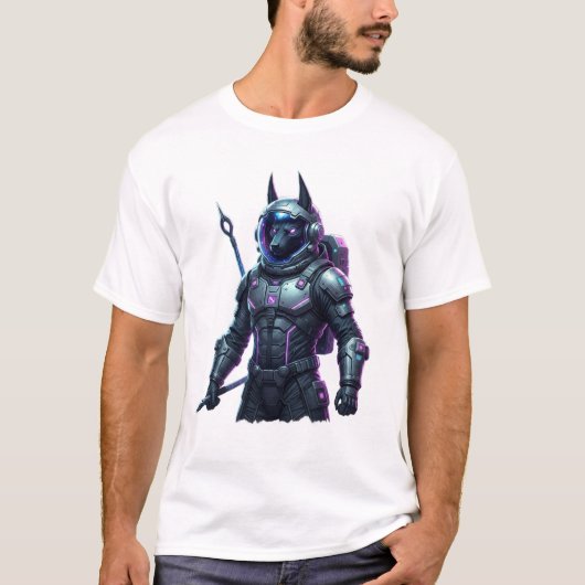 Futuristic Cyberpunk Warrior Sci-Fi Graphic T-Shir Tシャツ (正面)