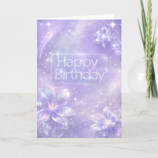 Futuristic Digital Lavender Holographic Birthday カード (正面)