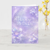 Futuristic Digital Lavender Holographic Birthday カード (黄色い花)