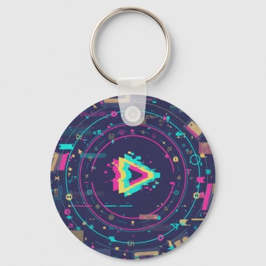 Futuristic Digital Play Button Abstract design  キーホルダー (正面)