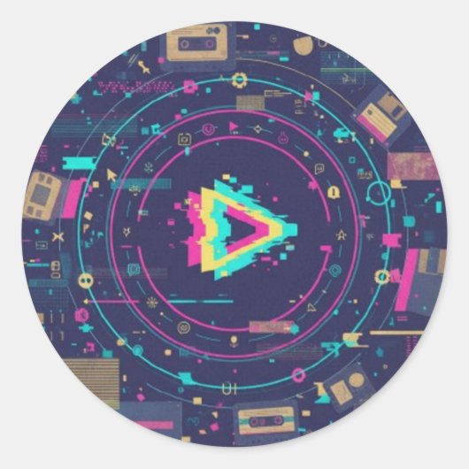 Futuristic Digital Play Button Abstract design  ラウンドシール (正面)