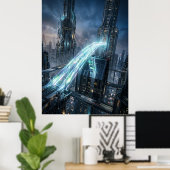 Futuristic Energy Bridge City Art ポスター (ホームオフィス)