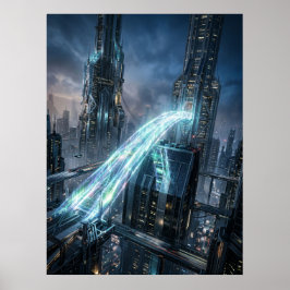 Futuristic Energy Bridge City Art ポスター