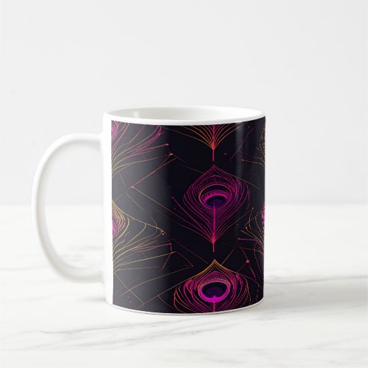 Futuristic Geometric Peacock & Neon Pulse mug コーヒーマグカップ (左)