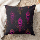 Futuristic Geometric Peacock & Neon Pulse Pillow クッション (ブランケット)