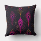 Futuristic Geometric Peacock & Neon Pulse Pillow クッション (裏面)
