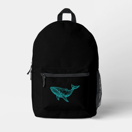 Futuristic Geometric Whale Backpack プリントバックパック (正面)