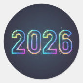 Futuristic glowing 2026 numbers with neon light   ラウンドシール (正面)