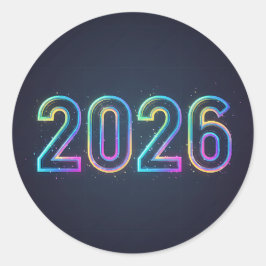 Futuristic glowing 2026 numbers with neon light   ラウンドシール