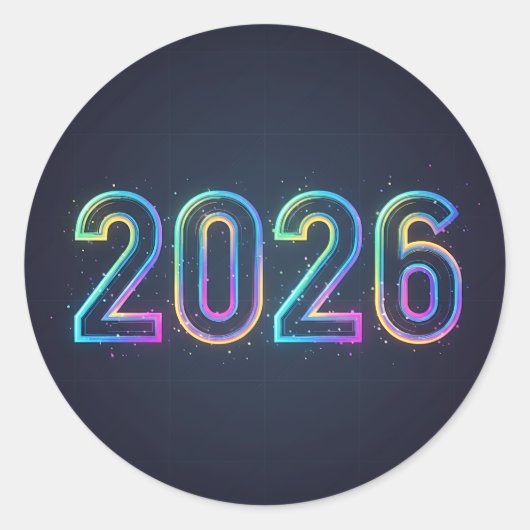 Futuristic glowing 2026 numbers with neon light   ラウンドシール (正面)