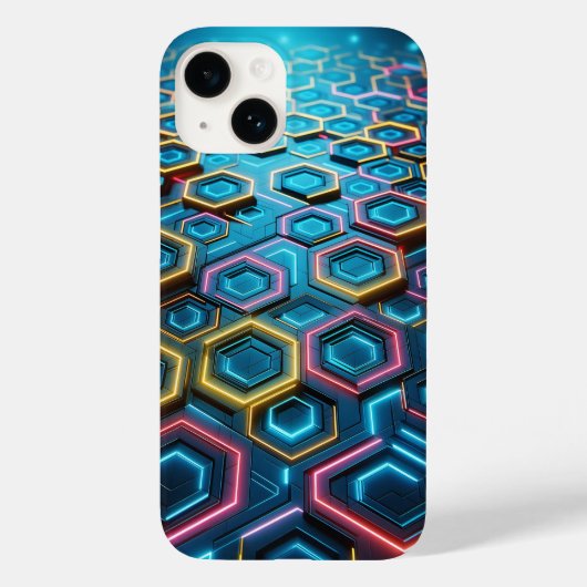 Futuristic Glowing Hexagon Phone Case - Neon Cyber Case-Mate iPhoneケース (裏面)