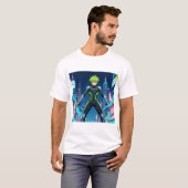 Futuristic Green-Haired Anime Hero in Cyberpunk Ci Tシャツ (正面フル)