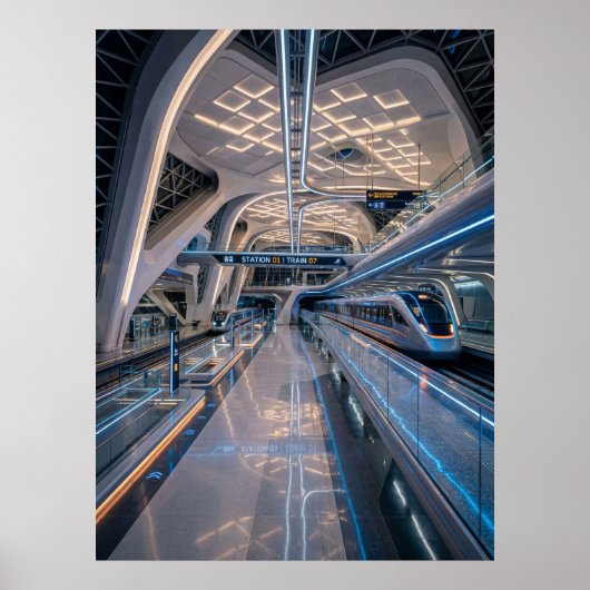 Futuristic High-Speed Train Station ポスター (正面)