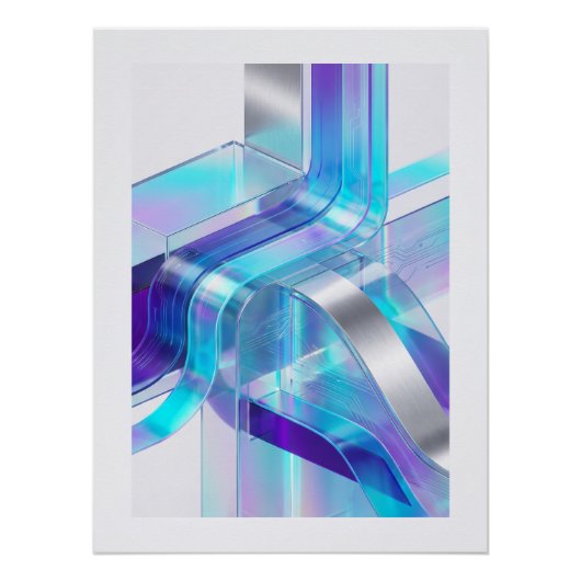 Futuristic Holographic Abstract Wall Art ポスター (正面)
