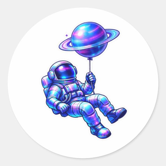 Futuristic Holographic Space Astronaut Sticker ラウンドシール (正面)