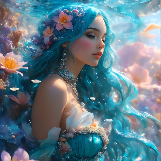 Futuristic Icy Blue Mermaid decoupage Paper  薄葉紙